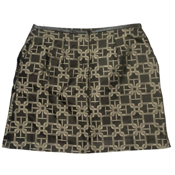 NWT Chocolate Brown Karen Millen Geometric Mini Skirt Leather Accent Fall Sz 10 - Picture 2 of 9